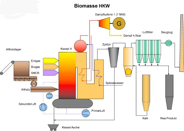 Funktionsschema Biomassekraftwerk